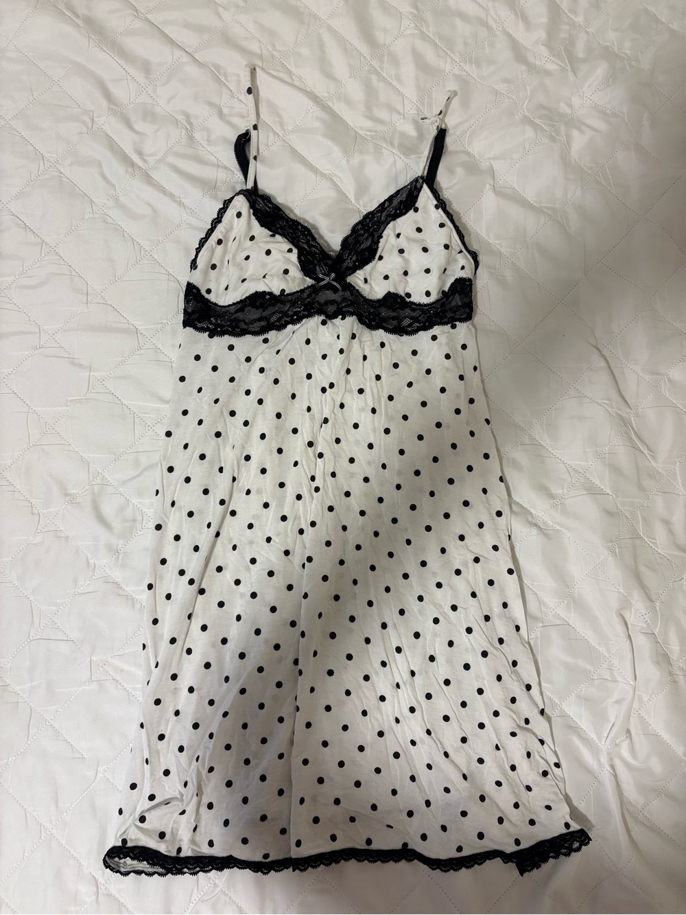 Victoria's Secret Black & White Polka Dot Lace-Trim Chemise